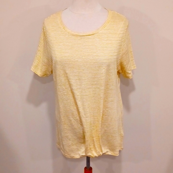 Tahari Striped Linen Hem Tie Yellow & White Tee NEW- Sz. Med - Picture 2 of 8